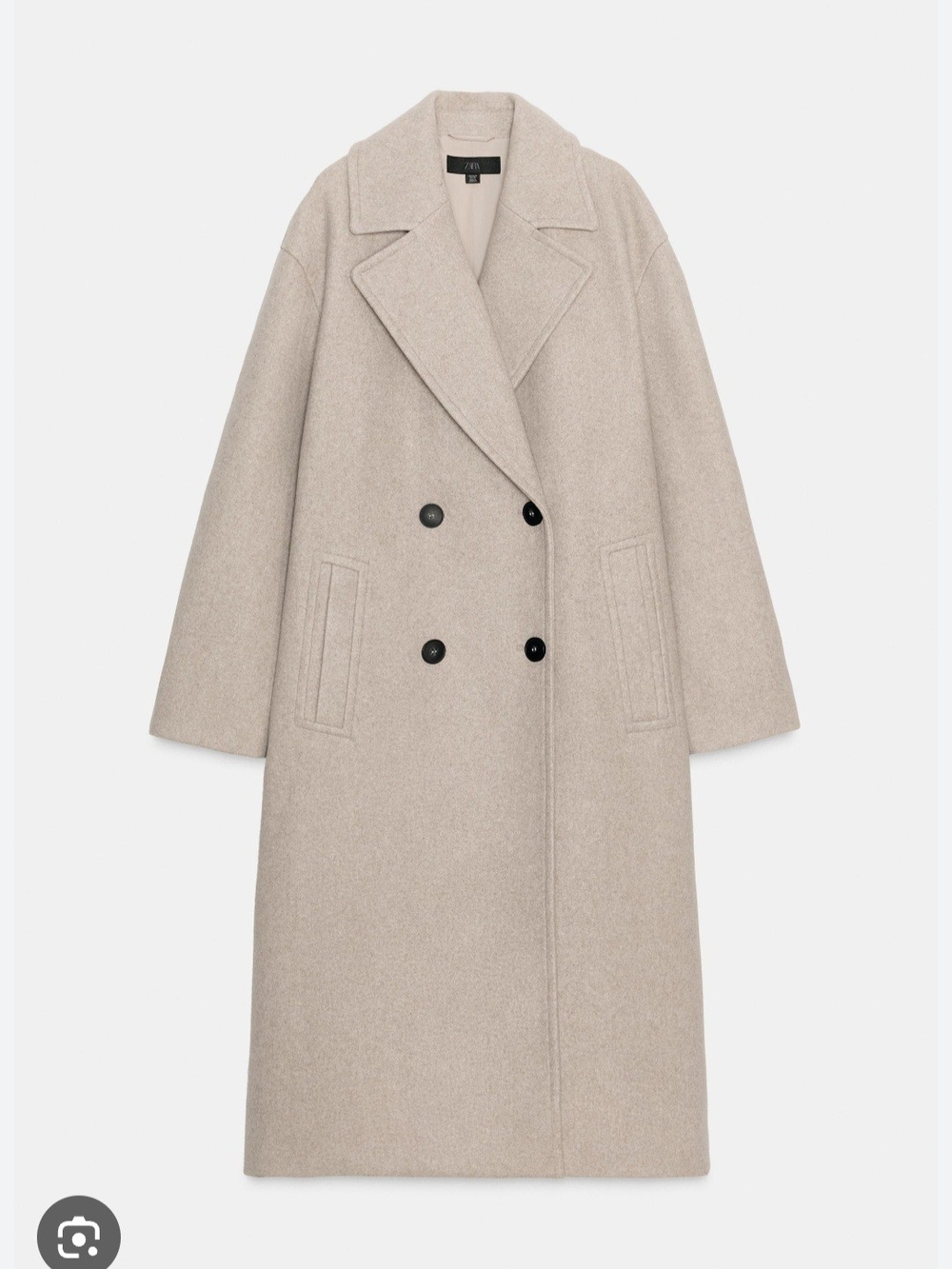 ZARA Double-Breasted Wool Blend Long Coat - Beige XS